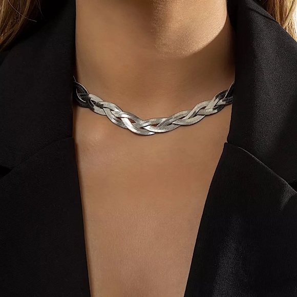 ⚜️[𝟯𝟬%𝗢𝗙𝗙|𝗯𝘂𝗻𝗱𝗹𝗲𝘀 𝟯+]⚜️Silver Braid Snake Chain Flat Choker NEW - Picture 4 of 9